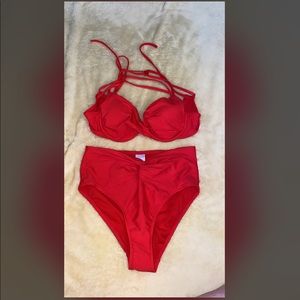 Women’s high waisted bathing suit. Color red, and size small!